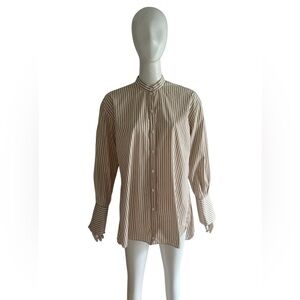 Scanlan Theodore Shirt Striped Beige White Long Sleeve Button Down US 4